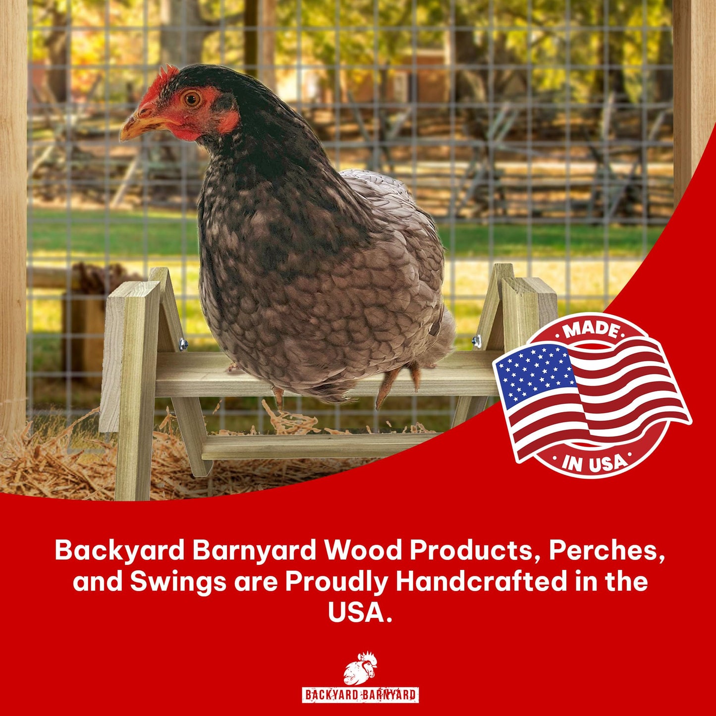 Chicken Roosting Perch Bird Stand Made in The USA! Roost Toys and Accessories for Coop Heavy Duty Solid Handcrafted Wood Construction for Birds Hens Chook Pollos Gallinas Chicks