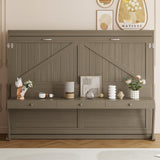 Merax Queen Size Murphy Bed with Vanity Desk, Foldable Murphy Cabinet Bed with Center Mirror and 2 Side Storage Drawers, Wood Space-Saving Hidden Wall Bed Cabinet for Guest Room Office, Gray Merax
