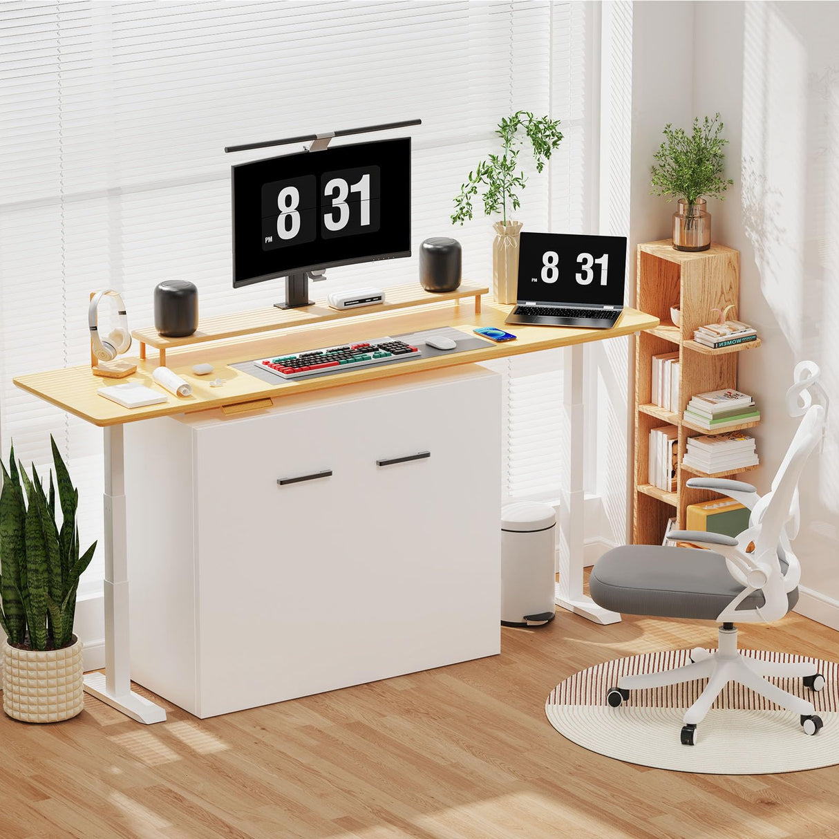 Meulbaty 2 in 1 Murphy Bed Cabinet with Mattress, Hide a Bed Cabinet, Folding Beds into Cabinets, Space-Saving Pull Out Murphy Beds Chest for Small Place Office Nap Narrow Twin Size Meulbaty