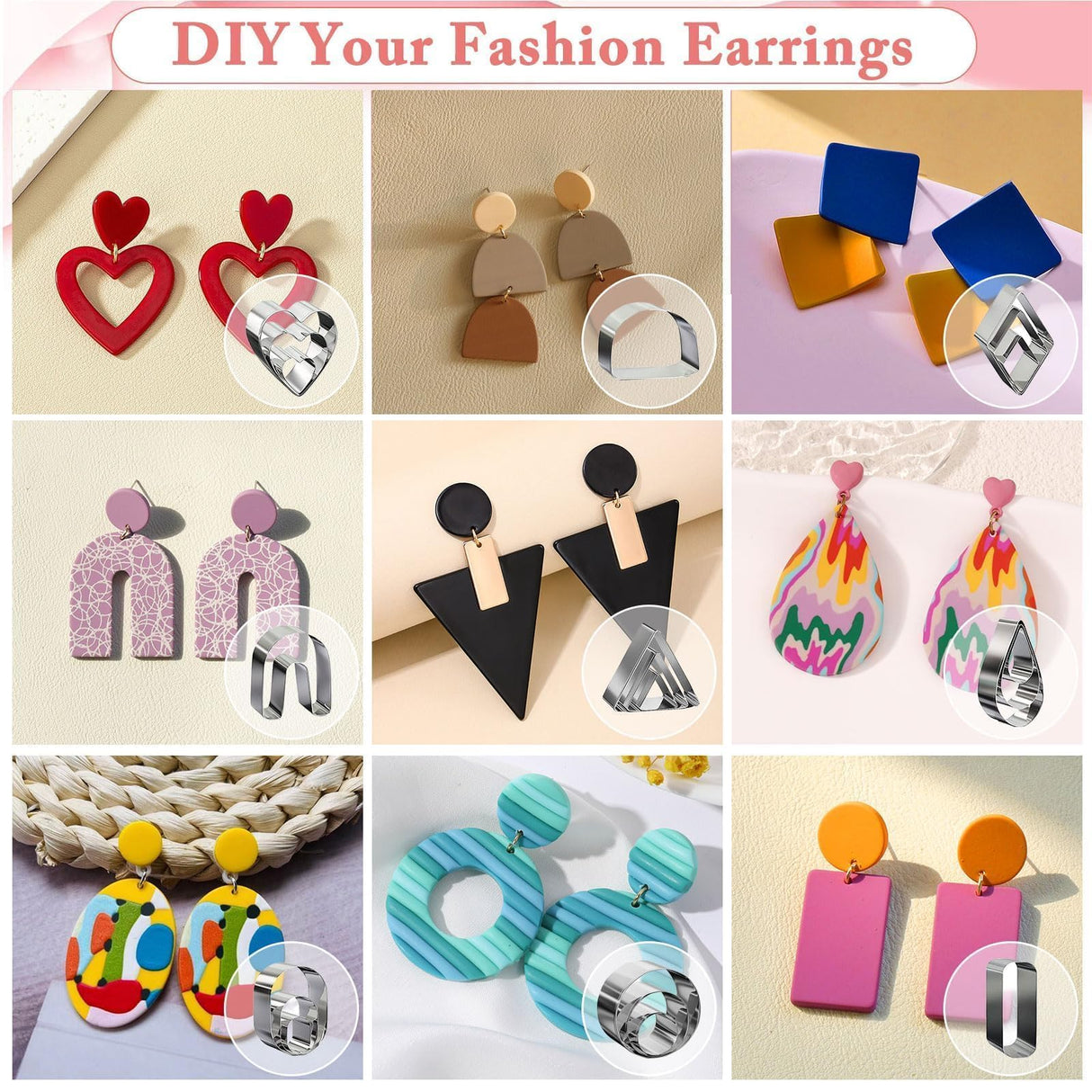 EggSun Polymer Clay Earring Kit & Clay Jewelry Making Kit with Cutters, 500+Pcs Jewelry Craft Supplies with 24 Oven-Bake Colors Cutters Ear Hooks Charms Beads Tools Instructions for Beginners & Adults EggSun