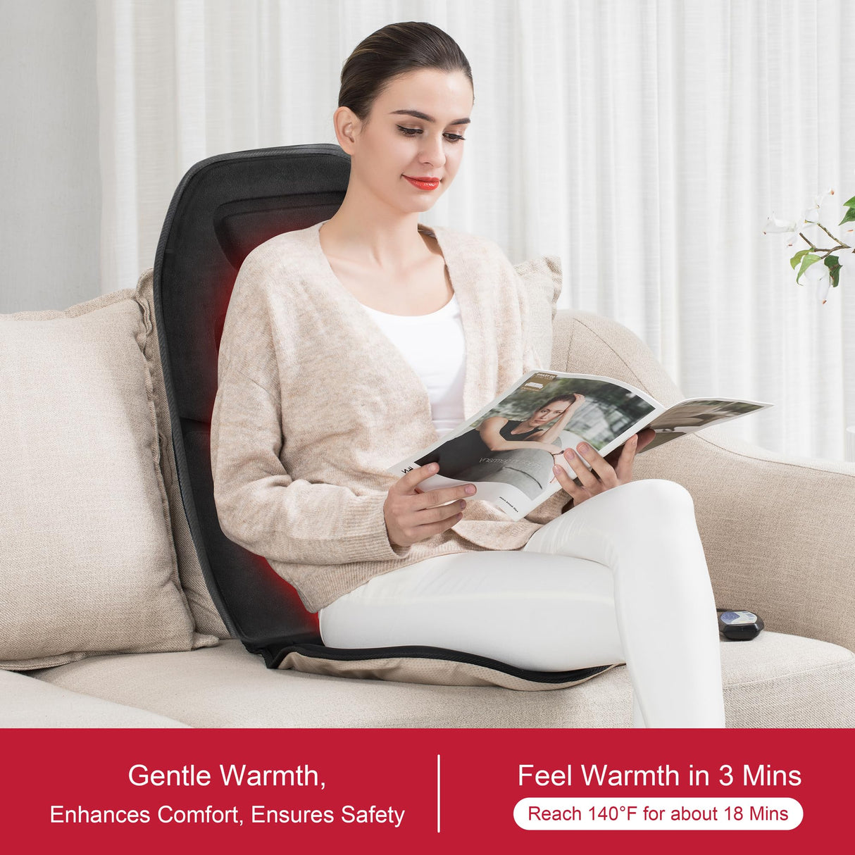 COMFIER Massage Seat Cushion with Heat,10 Vibration Motors Seat Warmer, Back Massager for Chair, Massage Chair Pad for Back,Valentines Day Gifts for Him Her,Black COMFIER