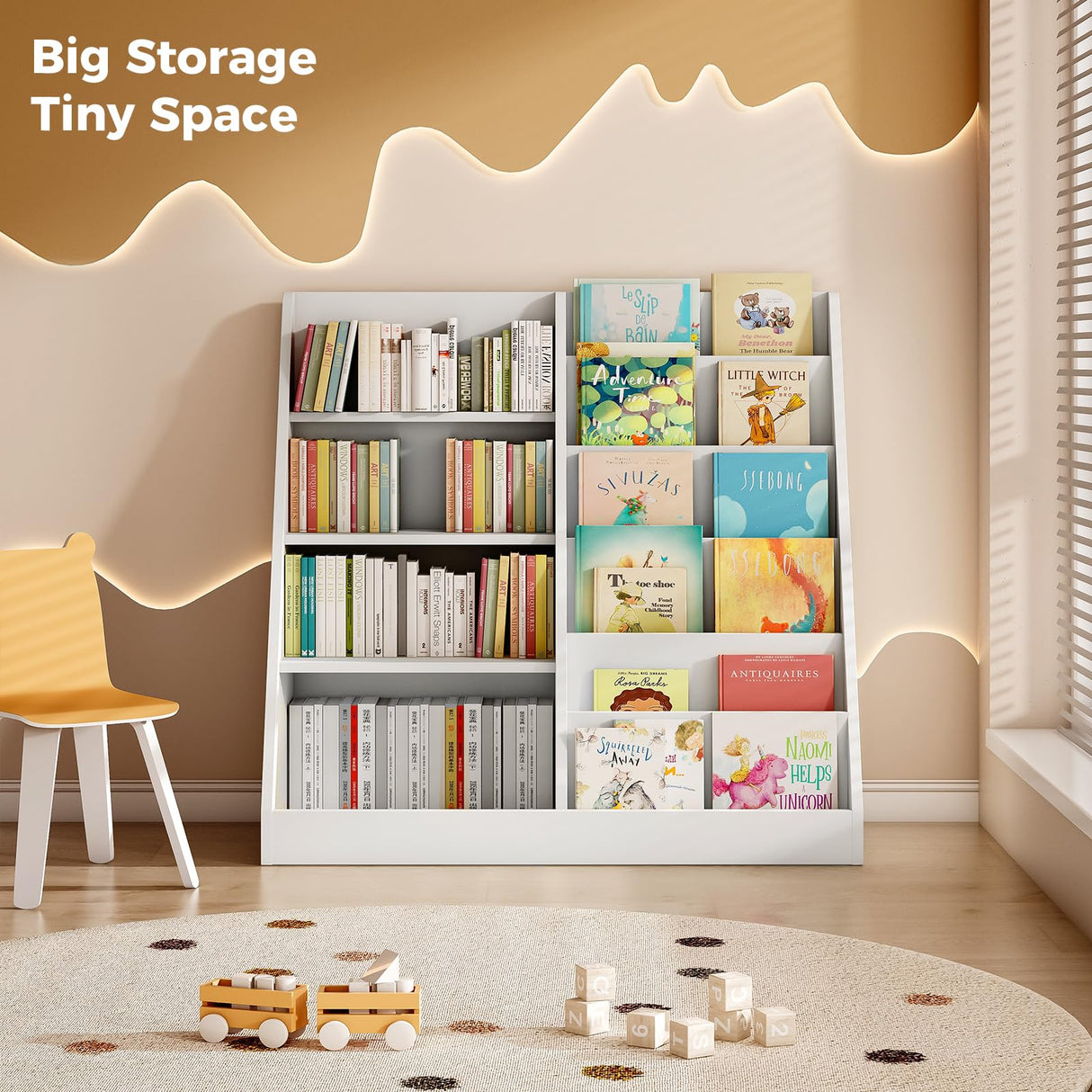 Tatub 6 Tier Kids Wooden Bookshelf and Toy Storage, Children Toy Organizer with Book Shelves, Toddler BookRack Baby Bookcase for Nursery, Playroom and Classroom, White Tatub