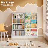 Tatub 6 Tier Kids Wooden Bookshelf and Toy Storage, Children Toy Organizer with Book Shelves, Toddler BookRack Baby Bookcase for Nursery, Playroom and Classroom, White Tatub