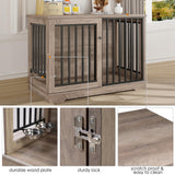 Dog Crate Furniture 47” Large Dog Kennel for Dogs Indoor, Heavy Duty Dog Cage with Sliding Door and 2 SUS Bowls Wooden End Table in Living Room for Small Medium Large Dogs, Rustic TTVIEW