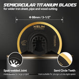 18 PCS Titanium Oscillating Tool Saw Blades with Stainless Steel Scraper and Semicircle Blades Kit, Universal Multi Tool Blades for Light Metal Sheet Pipe and Wood (NOT for Star Lock Interface) KELIN