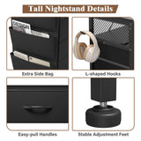 EnHomee Nightstand with Charging Station, Tall Night Stand with 5 Dresser Drawers, LED Nightstands with USB Ports & Outlets, Black Night Stand with Side Bag, Night Stands with Storage Shelf, Bedroom EnHomee