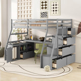 Twin Loft Bed with Storage Stairs and Desk - Bellemave Grey Wood Frame for Kids and Teens Bellemave