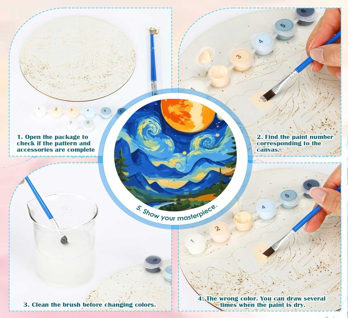 4Pack Paint by Number Kit for Adults 12x16inch Starry Night & Mountain Scenery DIY Painting Set, Acrylic Paint by Numbers, Art Craft for Home Decor Gifts Generic