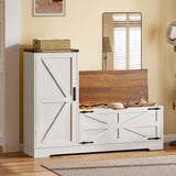 YITAHOME Shoe Cabinet with Bench, Shoe Storage Cabinet with Adjustable Shelves, Farmhouse Shoe Organizer Cabinet, L-Shaped Shoe Cabinet Storage for Entryway, Hallway, Living Room, White & Brown YITAHOME