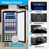 Feelfunn 15 Inch Undercounter Beverage Refrigerator - 126 Cans Beverage Fridge with Stainless Steel Door for Beer Wine Soda - Built-in or Freestanding Wine Cooler for Home Kitchen Bar Outdoor Feelfunn