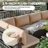 RTDTD 10 Pieces Outdoor Patio Furniture Set Outdoor Furniture Patio Sectional Sofa Conversation Sets w/ETL Approved 45" Gas Outdoor Fire Table & Coffee Table, Swivel Rocking Chair (Brown) RTDTD