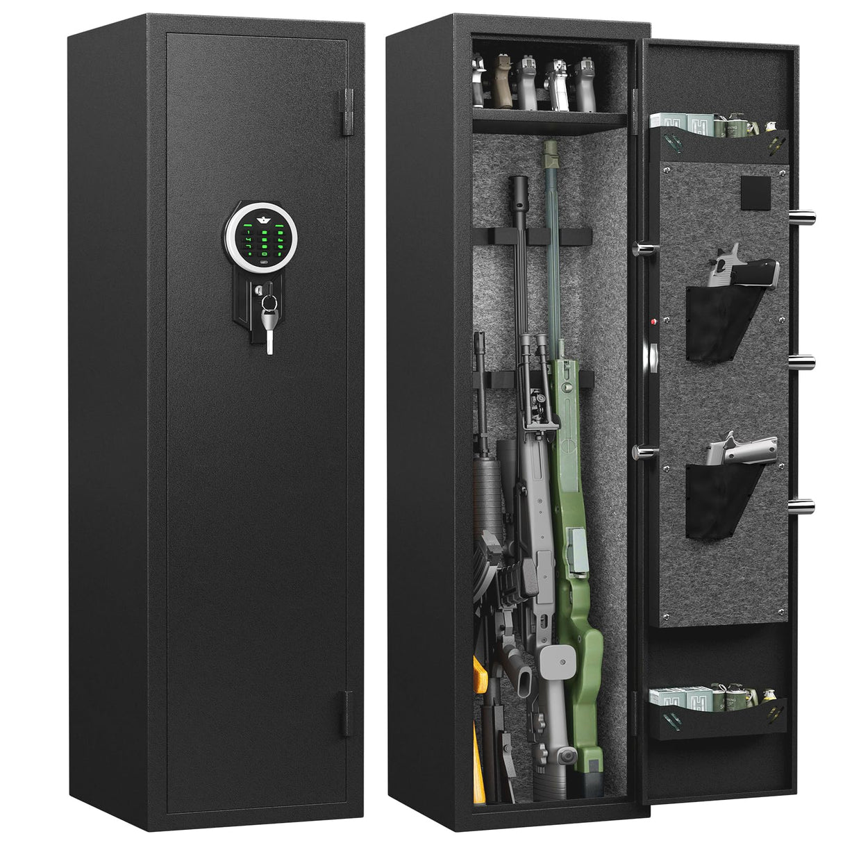 4-5 Gun Rifle Safe, Long Gun Safe for Home Rifle and Pistols with Backlit Keypad, Quick Access Gun Cabinet with LED Light and Removable Shelf kavey
