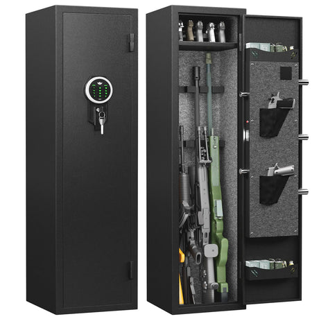 4-5 Gun Rifle Safe, Long Gun Safe for Home Rifle and Pistols with Backlit Keypad, Quick Access Gun Cabinet with LED Light and Removable Shelf kavey