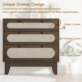 IDEALHOUSE 3 Drawer Wood Dresser for Bedroom, Rattan Nightstand Bedside Table for Living Room, Entryway, 31.5" L*15.7”W*31.2”H, Dark Brown IDEALHOUSE