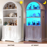Vlsrka 71" Tall Arched Kitchen Pantry Cabinets, Wood Kitchen Storage Cabinets/Arched Bookshelf/Bookcase,China Cabinet with Open & Adjustable Shelves, Induction LED Light (White 2 PCS) Vlsrka