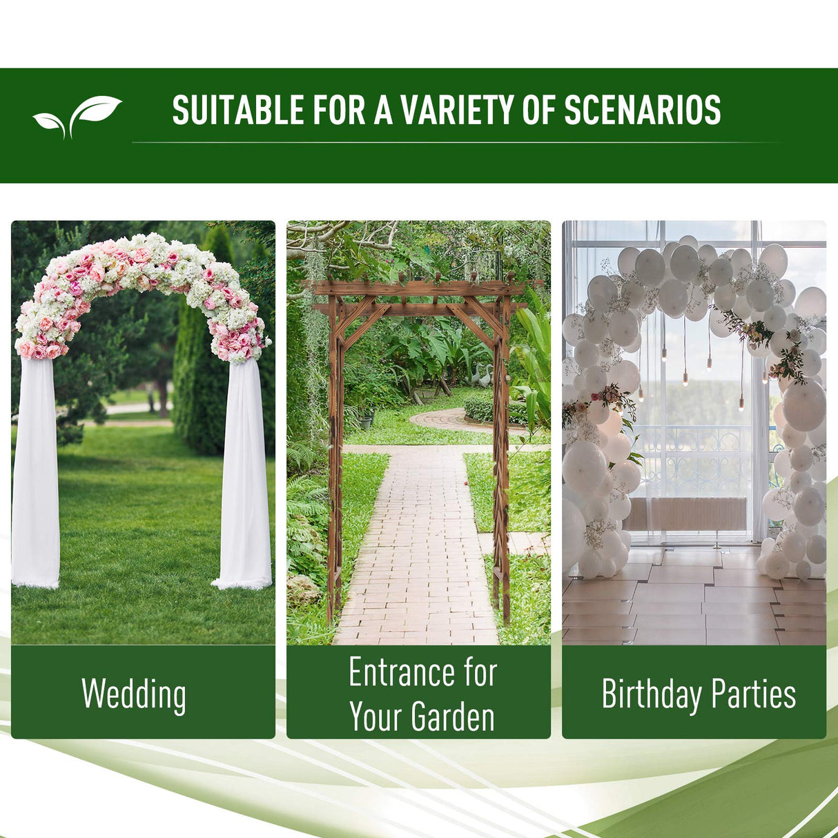 Outsunny 79in Wooden Garden Arbor Arch Trellis with Classic Countryside Style, Pergola Style Roof for Climbing Vines for Ceremony Party Weddings Outsunny
