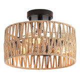 Hchunqjor 3-Light Coastal Woven Flush Mount Light Fixture Boho Rustic Hemp Rope Drum Semi Flush Mount Ceiling Light for Hallway Bedroom Kitchen Entryway Farmhouse Living Room, Black Hchunqjor