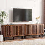 BVIUNTWO Farmhouse TV Stand for TVs up to 100 inch, 2 in 1 Entertainment Center TV Console with Storage Cabinets and Metal Base, Media Console for Living Room, Brown BVIUNTWO