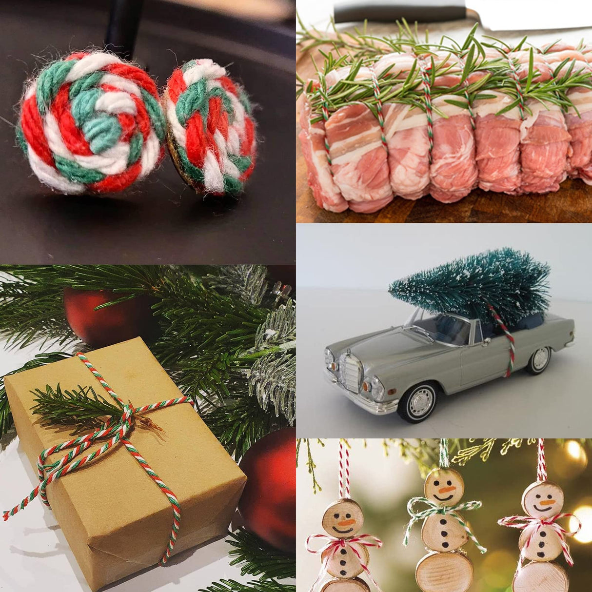 Christmas Twine String,Green Red and White Bakers Twine String,Cotton Gift Wrapping Twine,328 Feet Cotton Arts Crafts Twine String Durable Packing Holiday Twine KINGLAKE