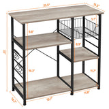 Yaheetech Kitchen Bakers Rack with Wire Basket, Coffee Bar Table Station Microwave Oven Stand Kitchen Utility Storage Shelf with 6 S-Shaped Side Hooks, Metal Frame, 15''D x 35.5''W x 33''H, Gray Yaheetech