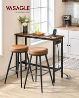 VASAGLE Bar Table, Narrow Long Kitchen Dining Table with Charging Station, Sturdy Metal Frame, Industrial, 15.7 x 39.4 x 35.4 Inches, Rustic Brown and Ink Black ULBT101K01 VASAGLE