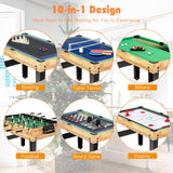 GYMAX Multi Game Table, 10 in 1 Combo Game Table w/Foosball Table, Hockey, Pool Table, Ping Pong, Shuffleboard, Bowling & 4 Board Games, Game Tables for Game Room, Home, Family GYMAX