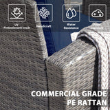 JOIVI Patio Furniture Set, 4 Piece Outdoor Patio Conversation Set, All-Weather PE Rattan Wicker Sectional Patio Sofa Set with Tempered Glass Coffee Table for Family Gatherings, Navy Blue JOIVI