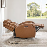 CHITA Genuine Leather Recliner Chair for Adults with Adjustable Power Headrest, Lay Flat Power Recliner with Slide-Out Cupholders & USB/Type-C Ports, Living Room Chair, Saddle CHITA