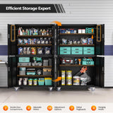 VINGLI Large Garage Storage Cabinet with 4 Doors, Upgraded Height & Wide & Deep, 43''W x 23''D x 75''H, Oversized Metal Storage Cabinet with Pegboards Wheels Locks and Adjustable Shelves (Black) VINGLI