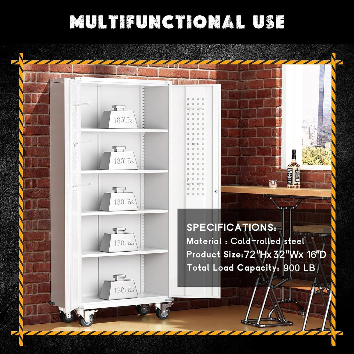 INTERGREAT Metal Garage Storage Cabinet, Lockable Rolling Tool Cabinet with Doors and Shelves, 72" Tall Heavy-Duty File Cabinet with Wheels for Garage, Basement, Warehouse, White INTERGREAT