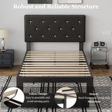 VECELO Twin Size Bed Frame with Storage Drawers, Leather Upholstered Bedframe with Diamond Tufted Headboard, Solid Wood Slat Support, No Box Spring Needed, PU Black VECELO