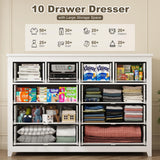 EnHomee White Dresser, Dresser for Bedroom with 10 Drawers Wood Dresser with Smooth Metal Rail, Large Dressers & Chests of Drawers Wide Dresser, White 52.2W*15.8" D*35.8" H EnHomee