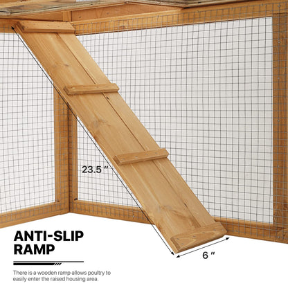 MoNiBloom 2-Level Chicken Coop with Run and Ventilated Wood Hen House - Spacious 47 x 35 x 35.5 inches Small Animal House with Removable Tray, Ramp, and Asphalt Roof for Hens, Quail, and Bunn - WoodArtSupply