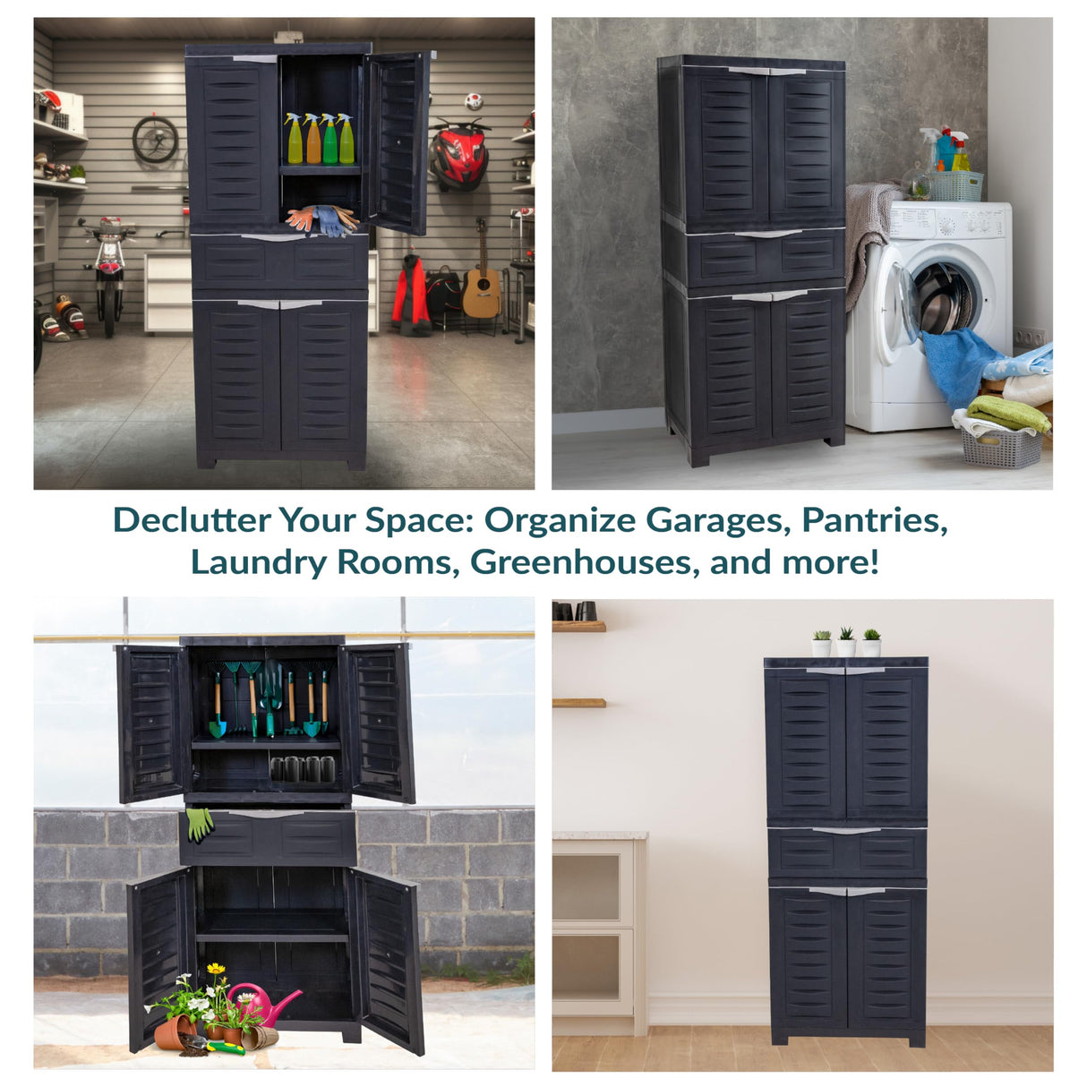 Sunnydaze Plastic Garage Storage Cabinet with 2 Adjustable Shelves - 57" H - Garage, Office, Home, Laundry Room - Charcoal Sunnydaze Decor