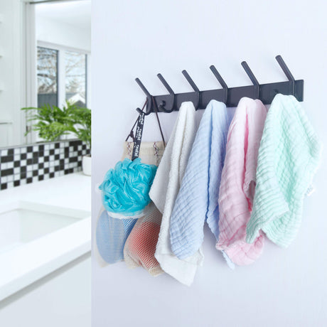 WEBI Coat Rack Wall Mounted,17-1/8 Inch Coat Hooks for Hanging Coats,Heavy Duty Metal Hook Rack Rail with 6 Double Dual Hooks Coat Hanger Wall Mount for Clothes Jacket,Black,2 Packs WEBI