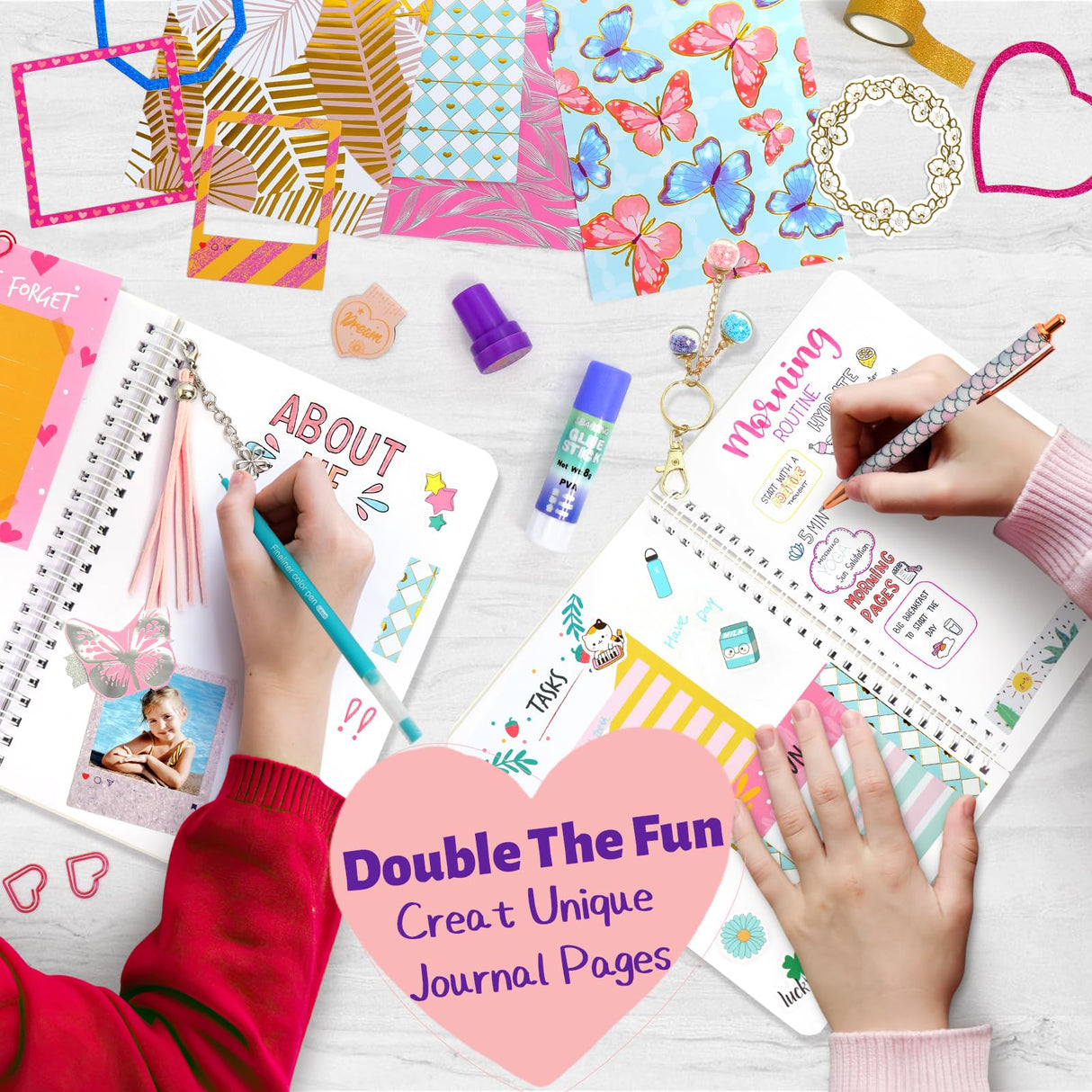 2-Pack DIY Journal Kit for Girls Ages 8-14 Year Old, Birthday Christmas Gifts for Teen Girls, 70+ Pcs Art & Crafts, Scrapbook & Diary Supplies Toy Set Trendy Stuff for Kids ADUSRIZ