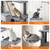 HOOBRO Double Litter Box Enclosure with Cat Tree, 45.3" L x 17.7" W x 68.9" H All-in-One Modern Cat Tower with Bed, Hidden Litter Box Enclosure Furniture, with Hammock, Sisal Posts, Greige BG22MZ03 HOOBRO