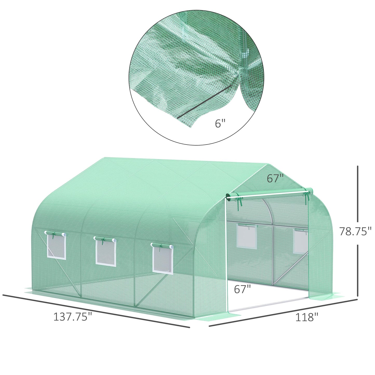 Outsunny 12' x 10' x 7' Outdoor Walk-in Greenhouse, Tunnel Green House with Roll-up Windows, Zippered Door, PE Cover, Heavy Duty Steel Frame, Green