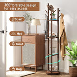 FILWH Bamboo Coat Rack Rotary Freestanding with Shelf Coat Tree Rack Stand for Hallway Entryway Coat Hanger Stand with 9 Hooks 3 Storage Shelves(Brown) FILWH