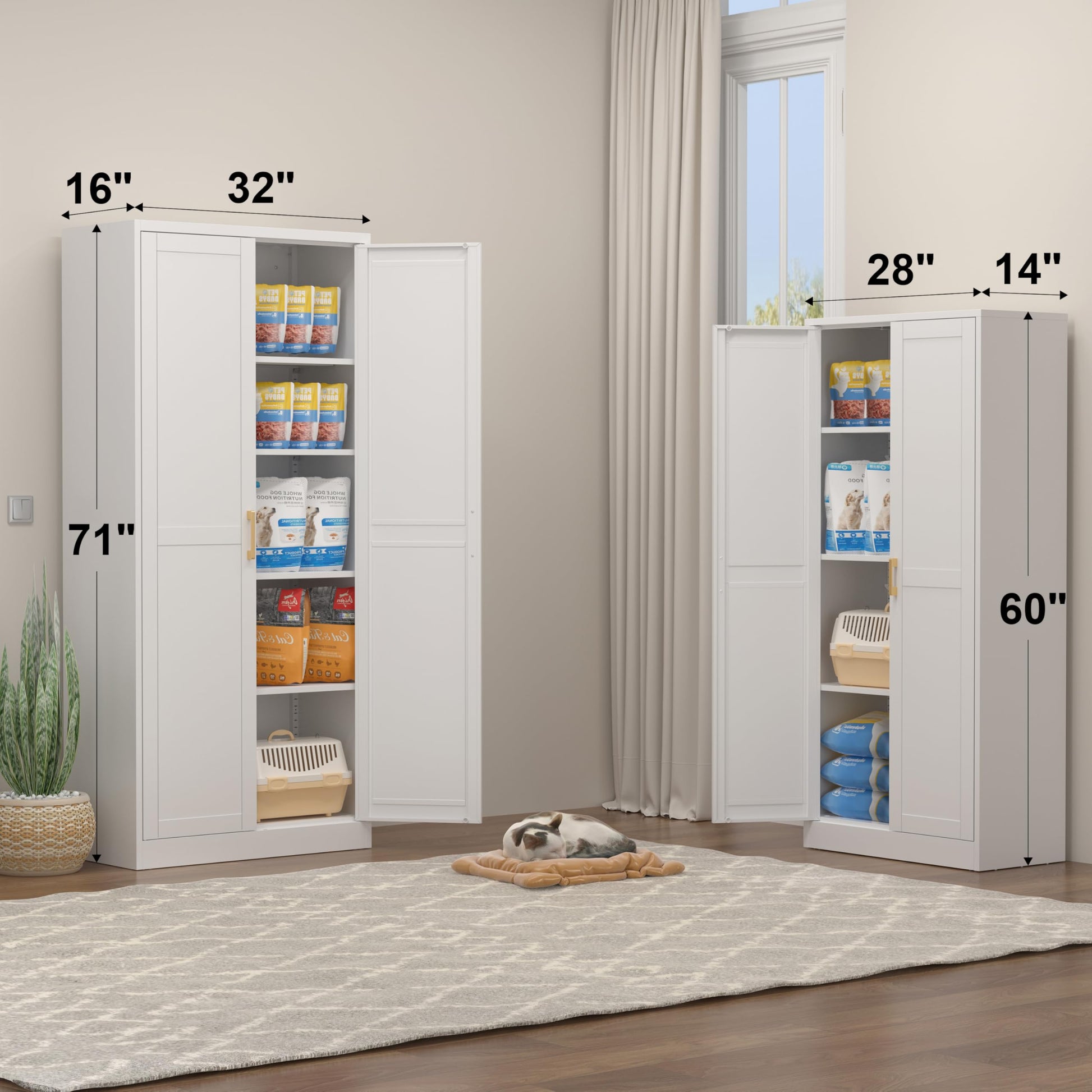 UNICOLY 71" White Storage Cabinet, Metal Pantry Cabinet, Kitchen Pantry Storage Cabinet with Doors and 4 Shelves, Cabinet for Laundry Room, Living Room, Bathroom, Dinning Room. - WoodArtSupply