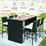 Tangkula 7-Piece Black Outdoor Wicker Dining Set with Acacia Wood Table and Removable Cushions Tangkula