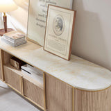 OKD Luxury 70" Fluted TV Stand, Modern Entertainment Center for TVs Up to 80 inches, TV Console with Faux Marble Top, Curved Profile Design, Media Console for Living Room, Natural Oak OKD