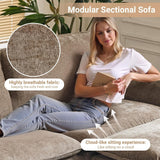 VINGLI Convertible Modular Sectional Sofa with Deep Seat & Movable 2-Layer Ottoman, L-shape Cloud Sofa with Chaise &Armrests, Oversized 3-Seater Couch for Living Room & Apartment, Chenille,Light-Brown VINGLI