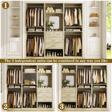 Unikito 75” Closet System with 4 Drawers, 6.3FT Wood Walk in Closet Organizer with Hanging Rods and Mirror, Reversible Large Closet Wardrobe with Shelves, Max Load 2000 LBS, White Oak Unikito