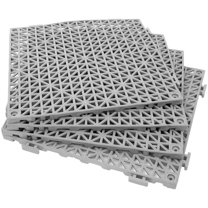 12 Pack 12" x 12" Interlocking Rubber Bathroom Flooring Tiles Non-Slip Splicing Waterproof Mat Modular Interlocking Cushion Mat for Drain, Deck, Pool, Patio, Balcony, Shower, Kitchen, Yard (Gray)