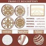 Yulejo 4 Pcs Thicken Rustic Wall Decor Farmhouse Wall Art Wooden Hollow Carved Design Decor Rustic Round Wall Art for Living Room Bedroom Hallway Decor Kitchen Wall (Light Brown,9.8 x 9.8 Inch) Yulejo