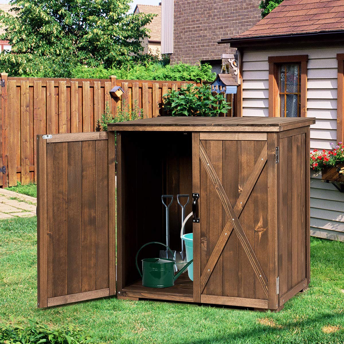 Goplus Compact Wooden Storage Shed, 2.5 X 2 Ft Fir Wood Cabinet for Garden Yard Patio - WoodArtSupply