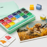 HIMI Gouache Paints Set, 18 Colors, 30g, jelly gouache paint set, Non Toxic Paint for Canvas and Paper, Art Supplies for Professionals, and More (Green Case HIMI