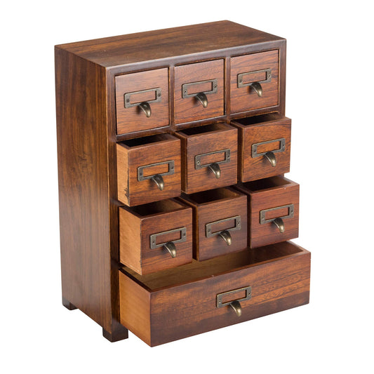 Card Catalog Traditional Solid Wood Small Chinese Medicine Small Curio Cabinet l Vintage Retro Look Tea Storage Organizer Apothecary Drawer Dresser l