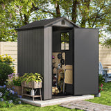 Patiowell 4 x 4 FT Plastic Outdoor Storage Shed with Floor, Garden Tool Shed with Two Windows and Single Lockable Door for Garden, Backyard, Lawn, Easy to Install, Dark Grey(Fit-it Shed) Patiowell